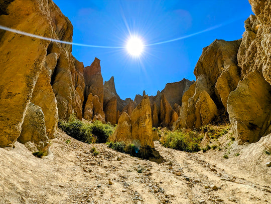 Clay cliff spires under the sun, Omarama