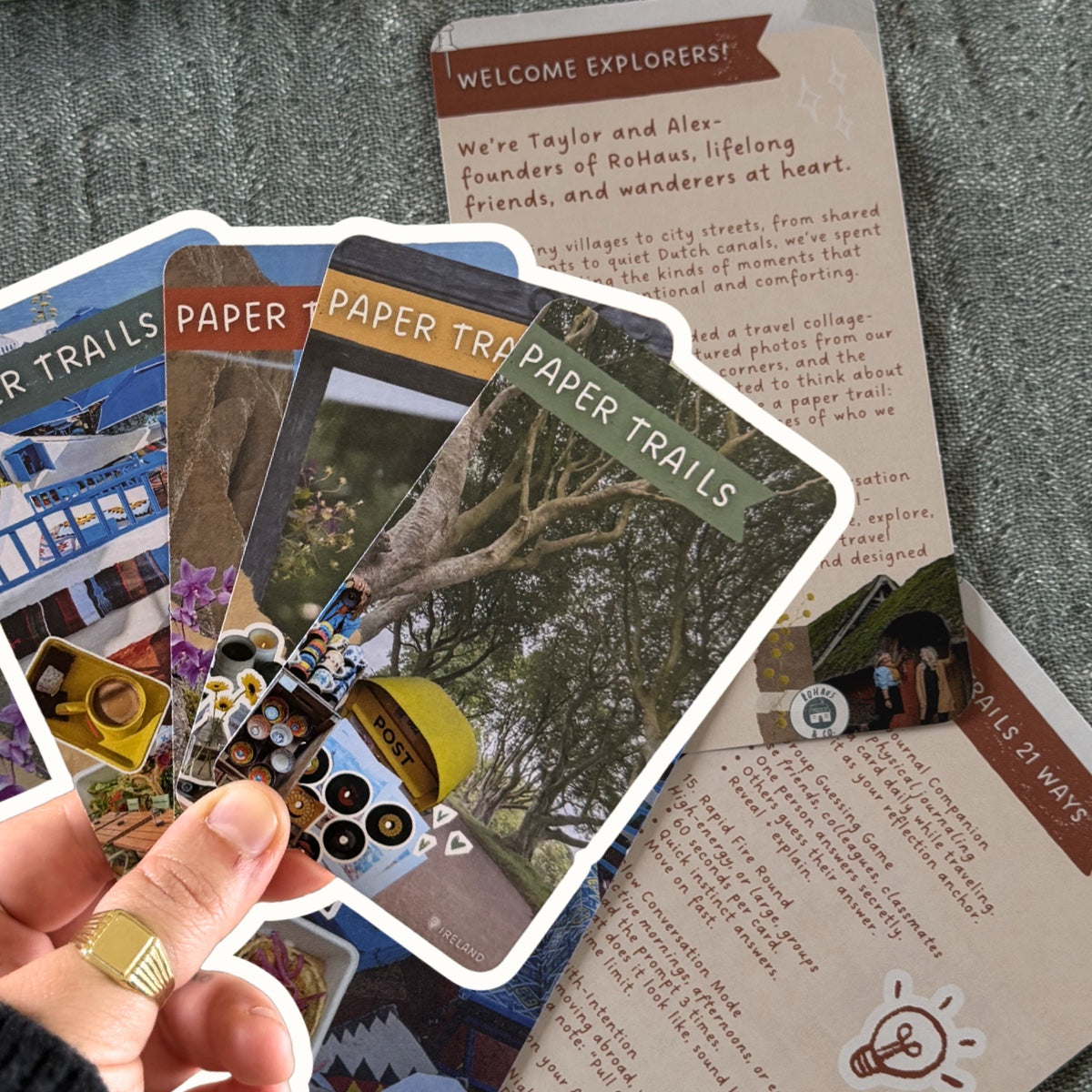 Paper Trails — a stack of cards in hand